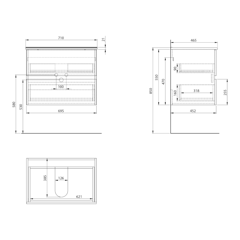 PANEDA STRIP umyvadlová skříňka 69,5x55x45,2cm, dub emporio PN370