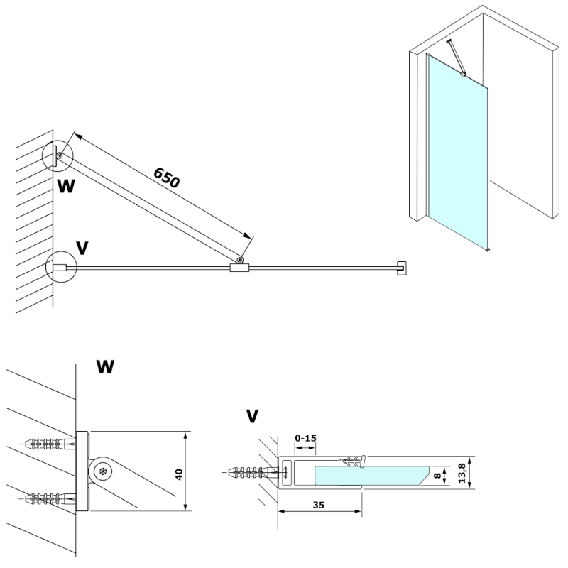 VARIO rohová vzpěra 650mm, bílá mat GX2015