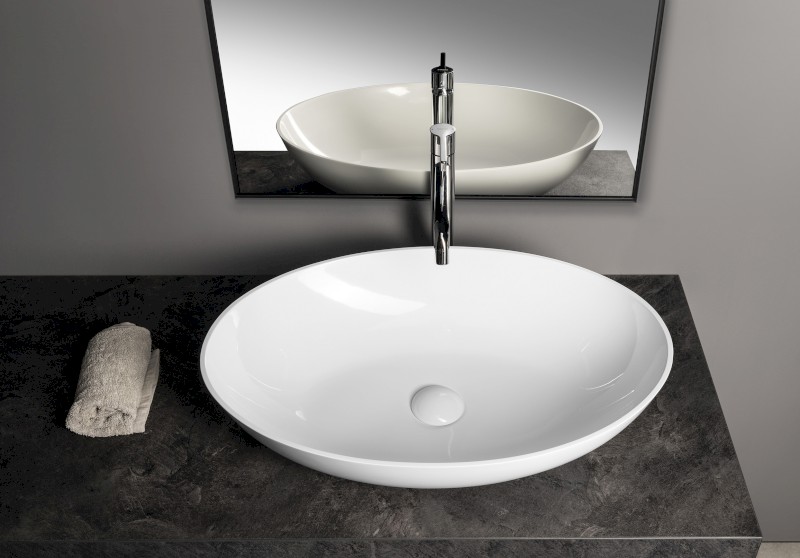 BANERA OVAL umyvadlo na desku, litý mramor, 60x40cm, bílá 14397