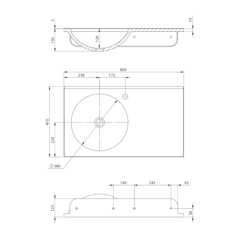 JUNO umyvadlo, litý mramor, 80x47cm, levé, bílá JU080