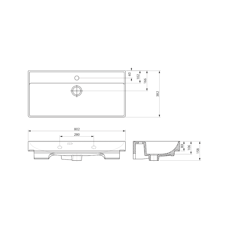 PARLA keramické umyvadlo 80x38cm, bílá 9980