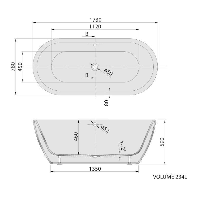 SAMIRA volně stojící vana 173x78x59cm, bílá 68648