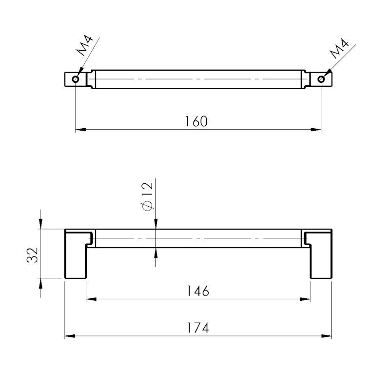 Kovová úchytka vroubkovaná, 174/160mm, starozlatá 12459