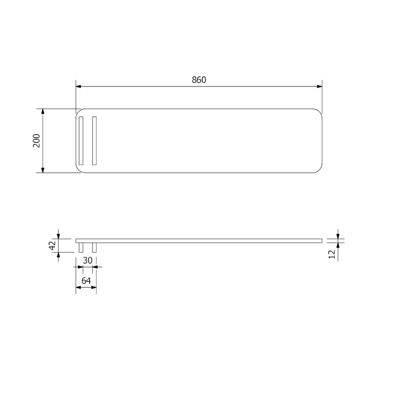 DELONIX polička na vanu, 86x20 cm, černá 73313