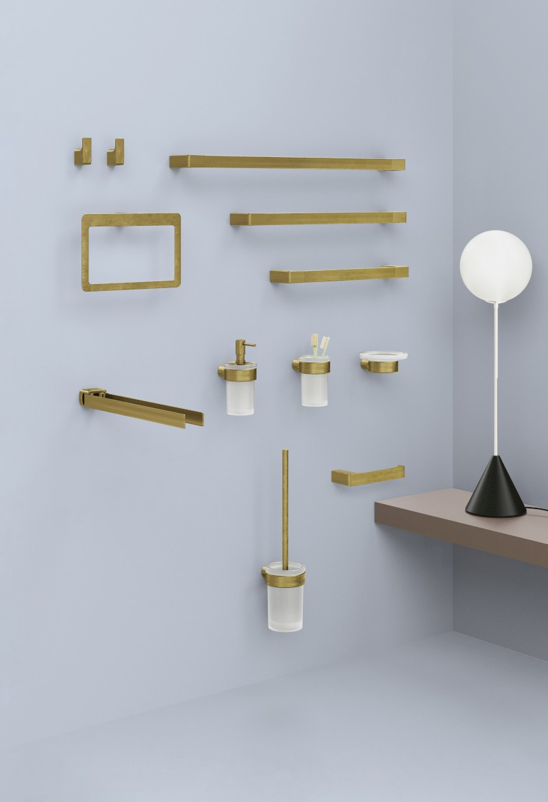 PIRENEI WC štětka závěsná, mléčné sklo, zlato mat PI330388