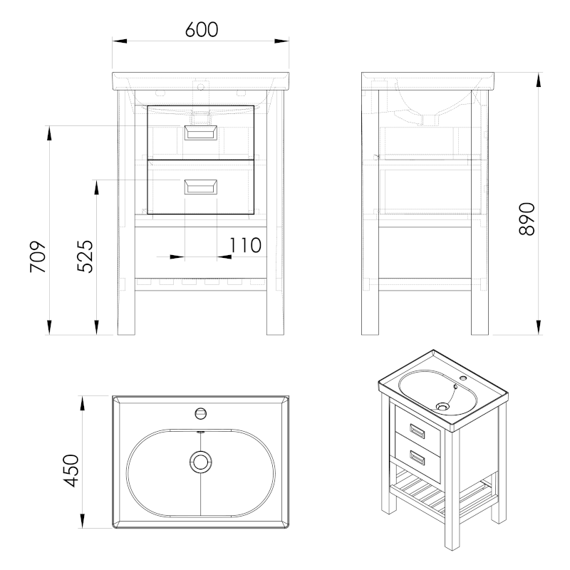 BRAND umyvadlová skříňka 56x83x43cm, mořený smrk BA068S