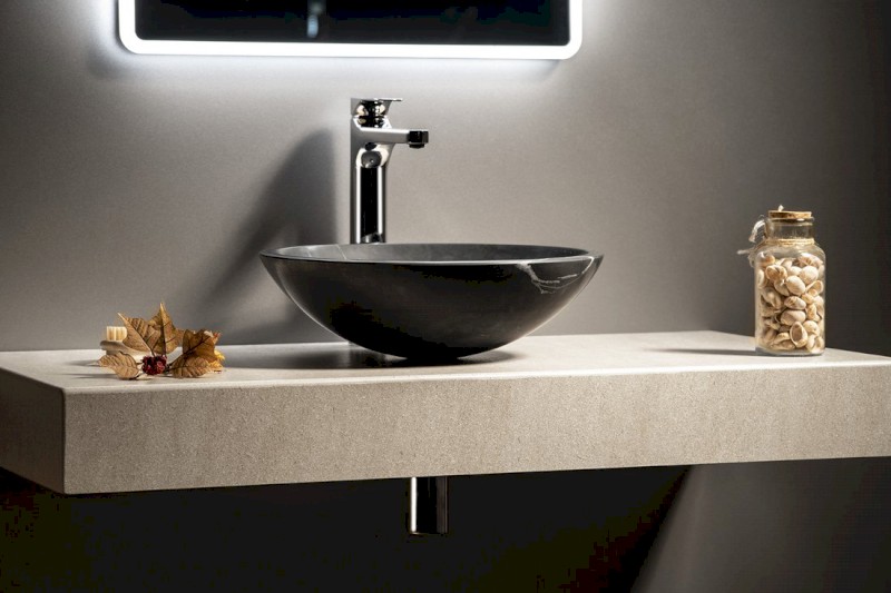 BLOK kamenné umyvadlo na desku Ø 40cm, matný černý Marquin 2401-35