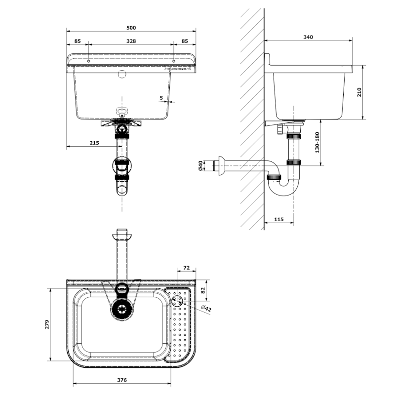 Závěsná výlevka s odkládací plochou 50x34cm, plast, bílá PI5050