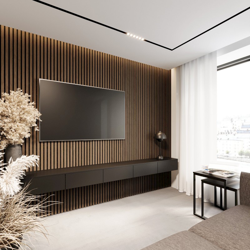 DELUXE akustický panel 2400x520x18mm, ořech/černá 54-240-11-84-12