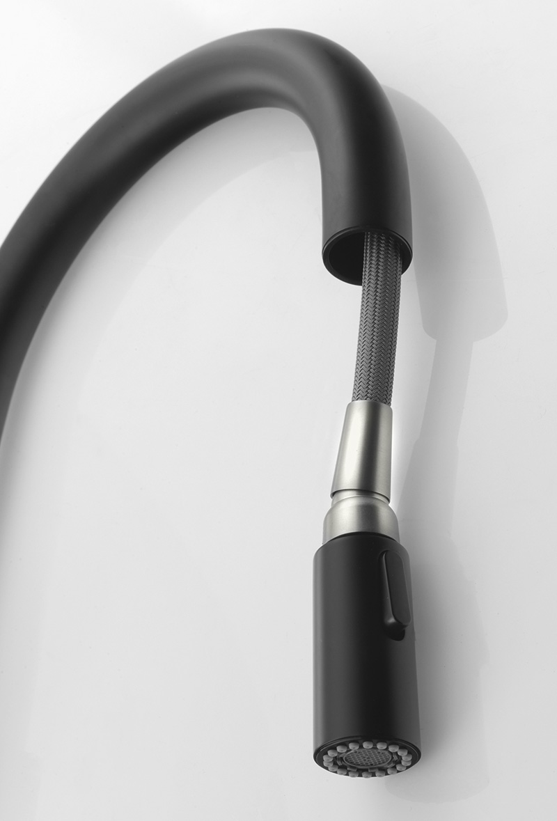 FLAWO stojánková dřezová baterie s výsuvnou sprškou, černá mat FR576B