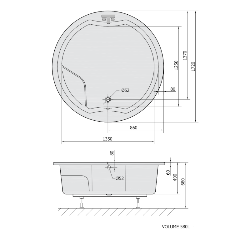 ROYAL ROUND kulatá vana s konstrukcí 172x172x49cm, bílá 73211