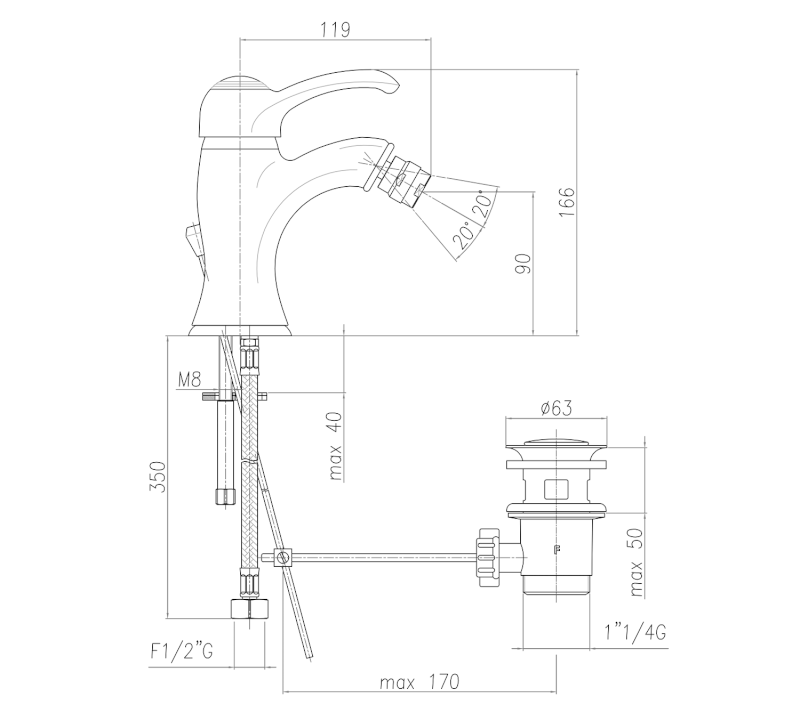 KIRKÉ stojánková bidetová baterie s výpustí, bronz KI03B