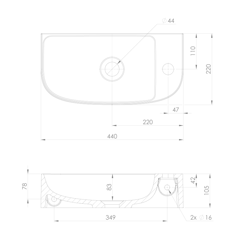 ALGA umývátko, litý mramor, 44x22cm, bílá AG440