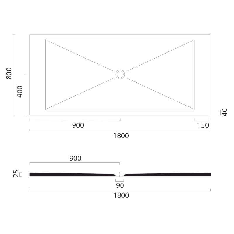 Keramická sprchová vanička, obdélník 180x80x2cm, creta mat 46180808
