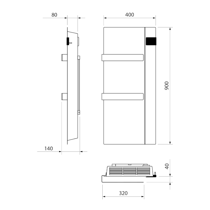 ONSEN EVO elektrické otopné těleso 400x900mm, 1000 W, antracit ONS10011