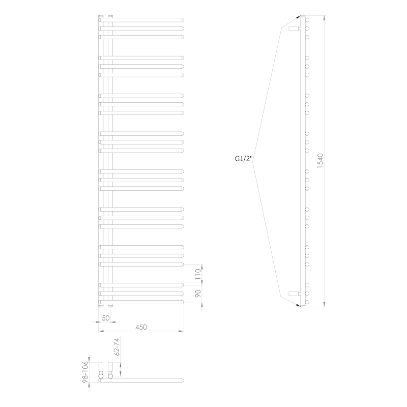 POSEIDON otopné těleso 450x1540mm, černá mat PS415B
