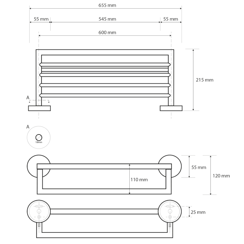 X-STEEL polička na ručníky s hrazdou, nerez mat XS406
