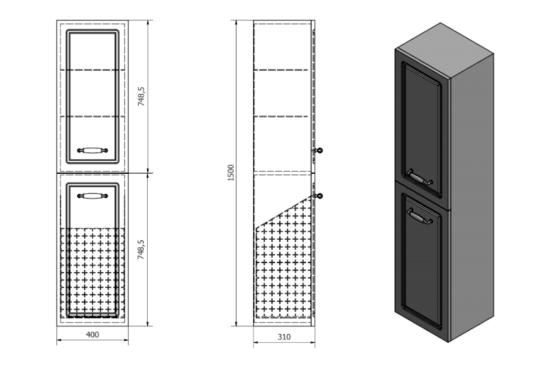 FAVOLO vysoká skříňka košem 40x150x31cm, bílá mat FV160