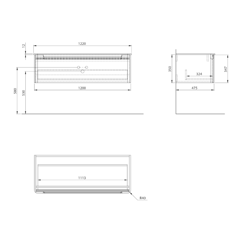 KERALA umyvadlová skříňka 120x35x47,5cm, 1x zásuvka, carina KR120-4141