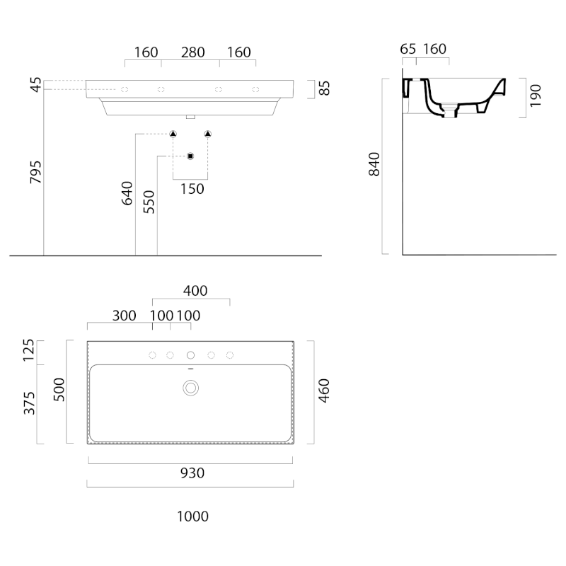 NUBES keramické umyvadlo 100x50cm, bílá ExtraGlaze 9623111