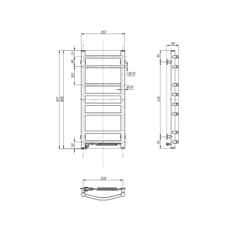 SUPE elektrický sušák ručníků, 360x800mm, 107W, bílý SU140