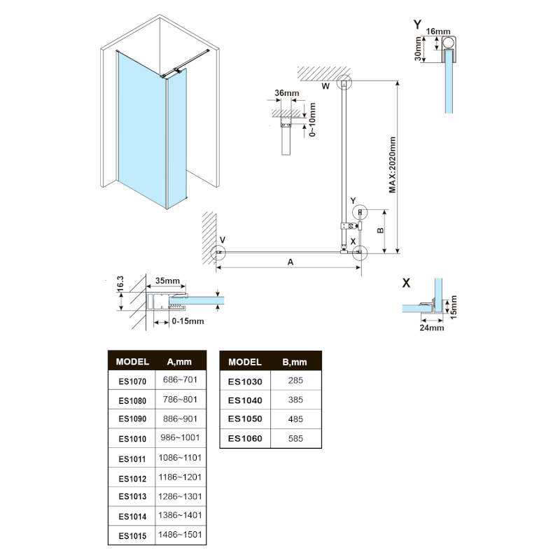 ESCA čiré sklo 467x2100mm ES1050