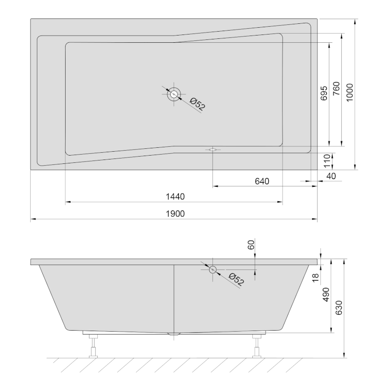 QUEST SLIM obdélníková vana 190x100x49cm, bílá 78531S