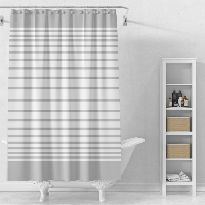 Sprchový závěs 180x180cm, vinyl, transparentní/bílá, pruhy ZV033