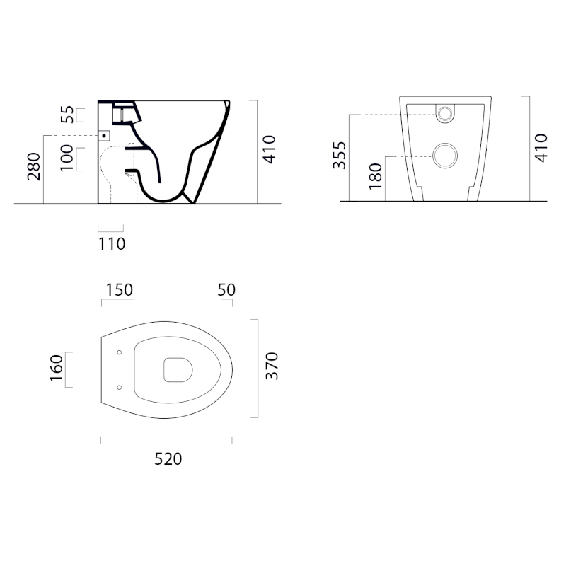 MODO WC mísa stojící, Swirlflush, 37x52cm, spodní/zadní odpad, bílá dual-mat 981009