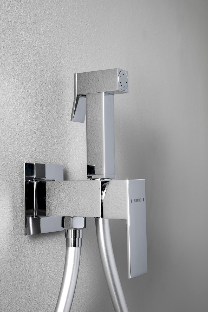 CUBEMIX podomítková bidetová baterie se Stop sprškou, hranatá, chrom CM040