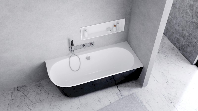 SUSSI R rohová stojící vana litý mramor 150x70x49,5cm, černá/bílá 93241R