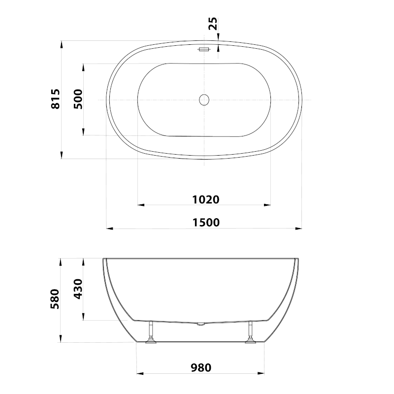 DOURO volně stojící vana, 150x82cm, bílá E1850