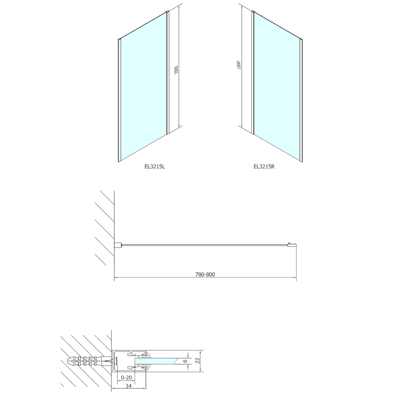EASY boční stěna 800mm, čiré sklo EL3215