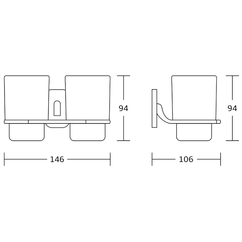 RUMBA dvojitý držák skleniček, mléčné sklo, chrom RB105