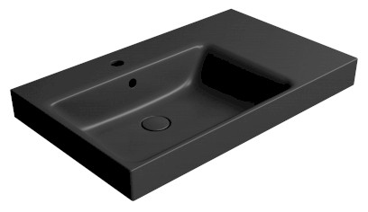 NUBES keramické umyvadlo 80x50cm, s odkládací plochou vpravo, černá mat 9629126