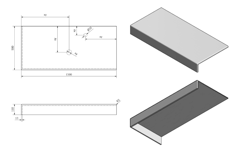TAILOR rockstone deska 150x50 cm, provedení límce L TR150L