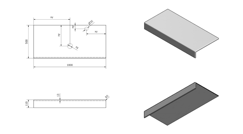 TAILOR rockstone deska 180x50 cm, provedení límce F TR180F