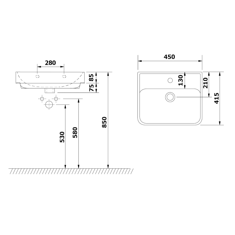 NEON keramické umyvadlo 45x41,5cm, bílá 201.130.0