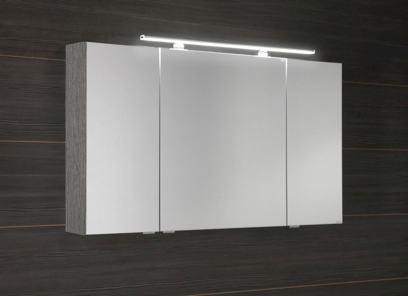 MIRRÓ galerka s LED osvětlením, 3x dvířka, 120x70x16cm, dub stříbrný MC121-0011