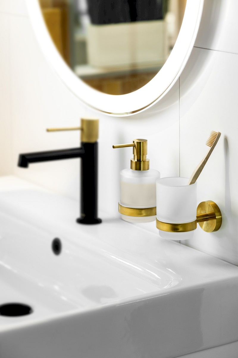 X-ROUND GOLD dávkovač mýdla 200ml, mléčné sklo, zlato mat XR103GB