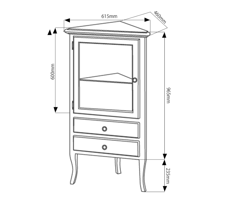 RETRO skříňka rohová 60x120x47cm, buk, pravá 1715