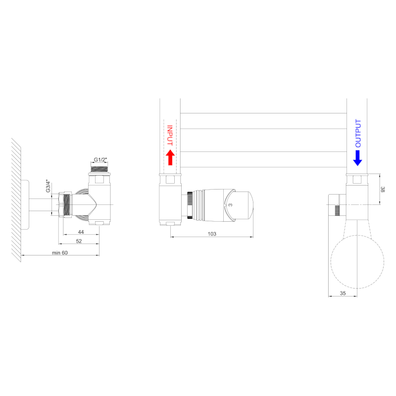 WICHER ECK COMBI připojovací sada termostatická rohová, chrom 600.321.1