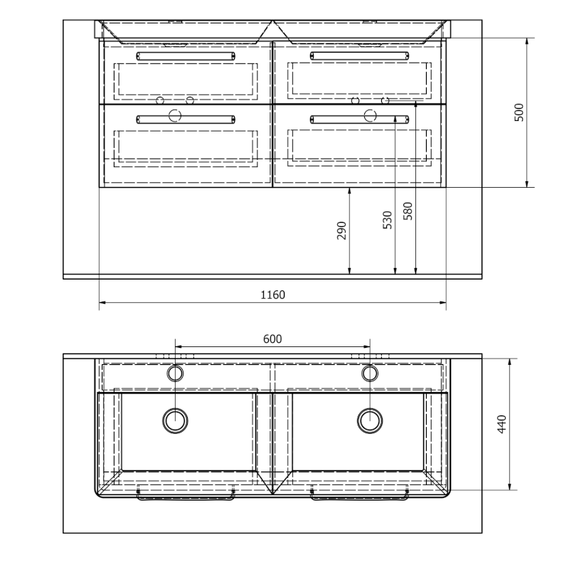 THEIA dvojumyvadlová skříňka 116x50x44,2cm, 4xzásuvka, dub alabama TH120-2222