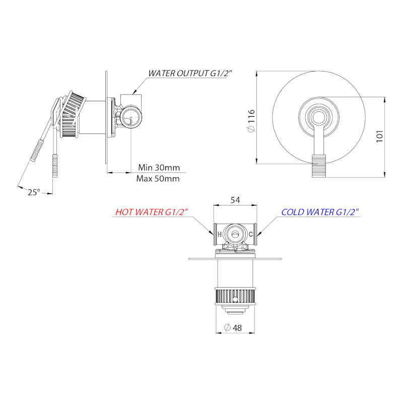 VERSI podomítková sprchová baterie, 1 výstup, černá mat RV041/15