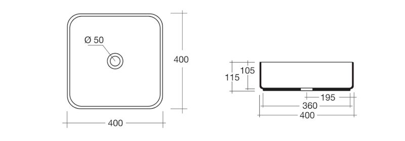 BLADE keramické umyvadlo na desku, 40x40cm, bílá WH050