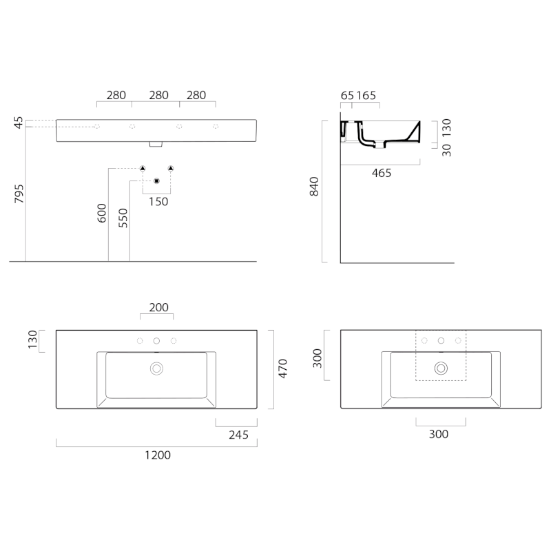 KUBE X keramické umyvadlo 120x47cm, s odkládacími plochami, bílá mat 9452109