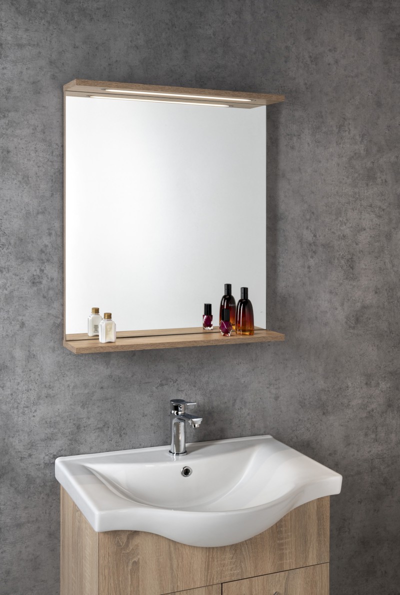 KORIN STRIP zrcadlo s LED osvětlením 60x70x12cm, dub platin KO990S