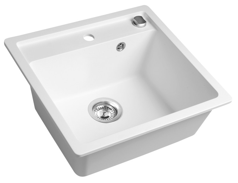 Granitový vestavný dřez mono, 53x50cm, bílá GR1031