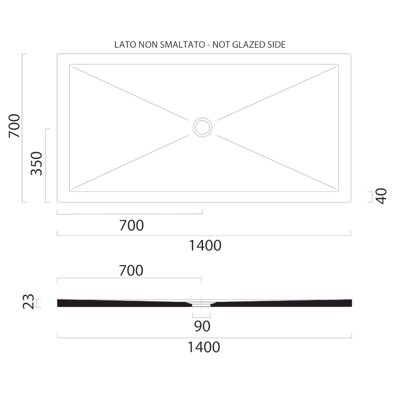 Keramická sprchová vanička, obdélník 140x70x2cm, creta mat 46140708