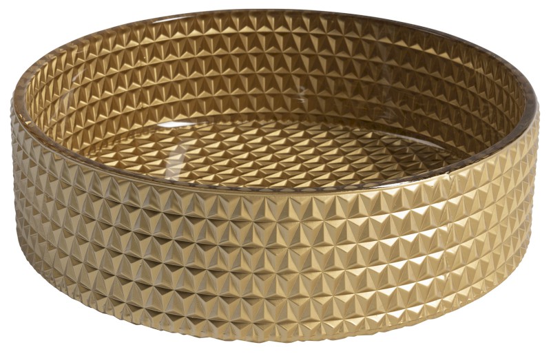 MARAGUA skleněné gravírované umyvadlo na desku Ø 39,5cm, zlatá TY214Z